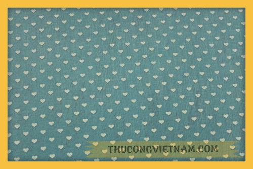 Vải nỉ họa tiết trái tim  07 xanh nhạt